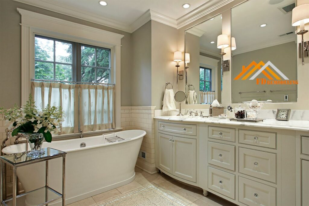 A bathroom with a tub and sink.