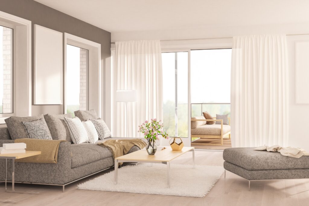 Explore the latest home remodeling trends with a stunning 3D rendering of a modern living room.