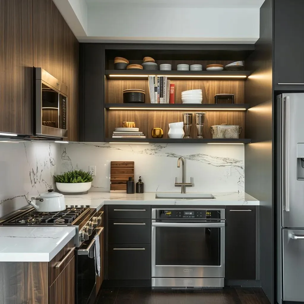 Efficient L-shaped kitchen layout in a small Midtown Atlanta condo