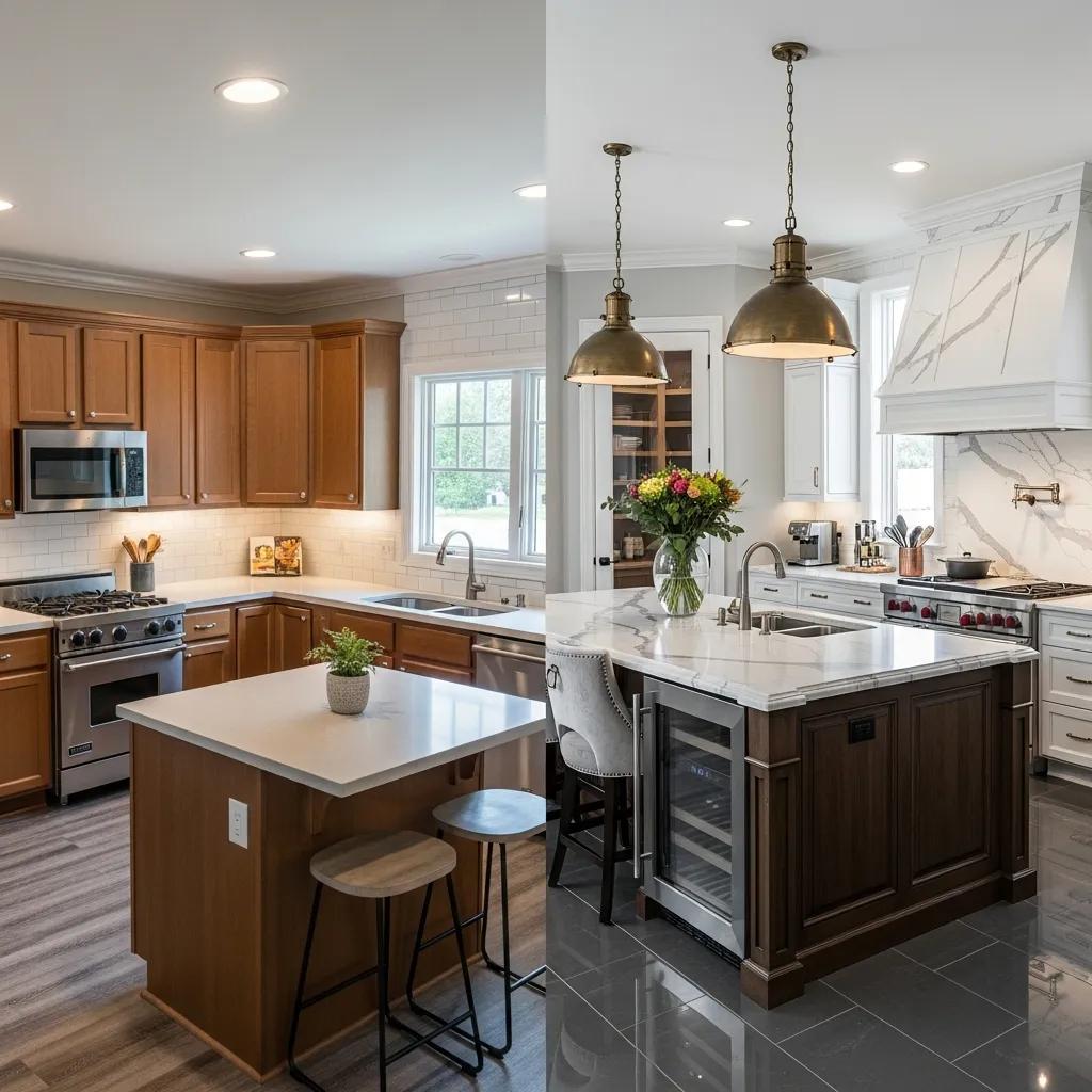 Comparison of kitchen designs by FD Remodeling and Copper Sky, highlighting functional vs luxury styles