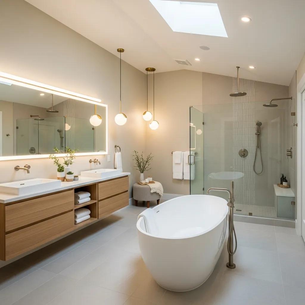 Remodeled bathroom with elegant fixtures and a calm, modern design