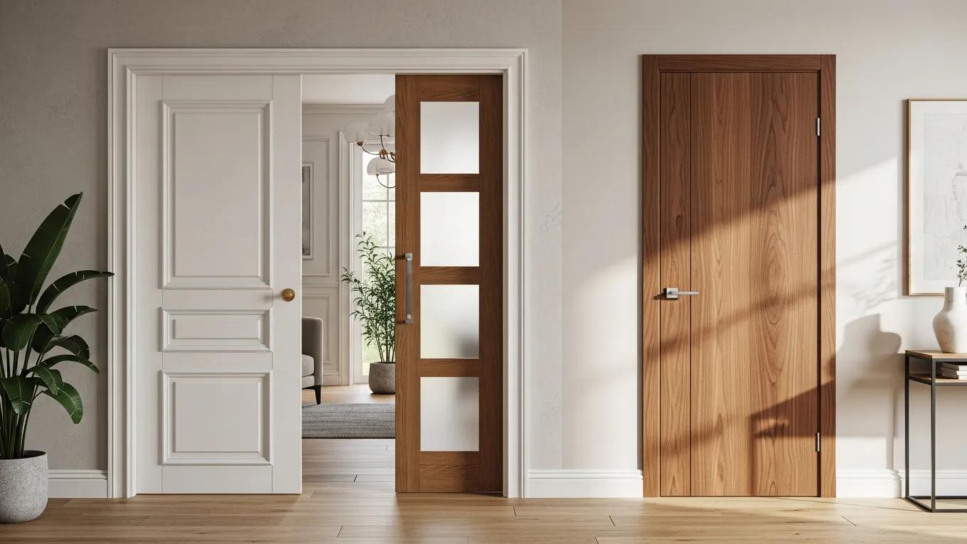 Interior doors showcasing popular styles and materials in a modern home setting