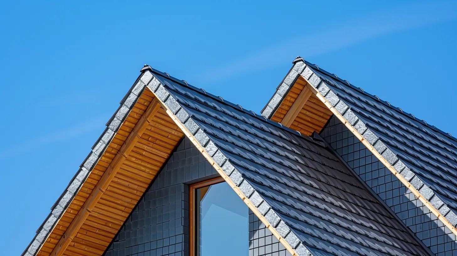 Close-up of metal and slate roofing materials emphasizing durability and weather resistance
